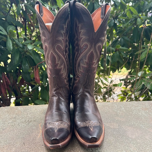 Lucchese Madras Chocolate Goat Skin Snip Tie Cowboy Western Boost size 5.5 NWT - Picture 2 of 6